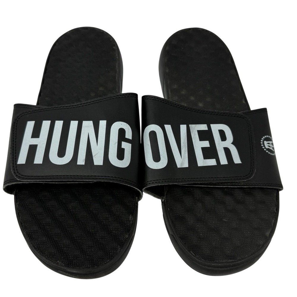 Barstool Sports ISlide Men 12 Black Hungover Graphic Adjustable Strap Slides